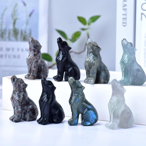 2.1 Inch Labradorite Obsidian Wolf Healing Crystal Stone Energy Gemstones Statue - Picture 6 of 6